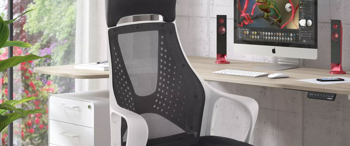 Gaming chair upholstered in breathable fabric